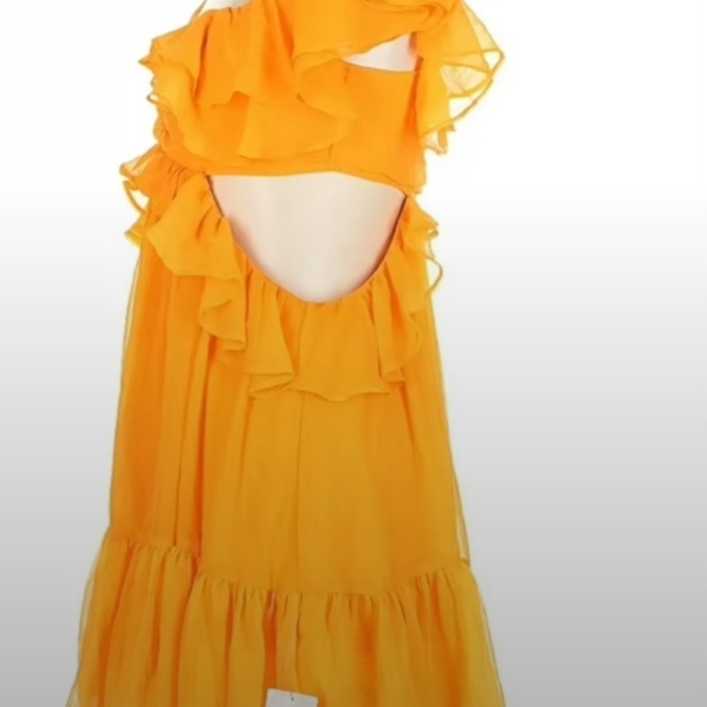 ASOS Orange Off-Shoulder Ruffle Mini Dress - Picture 3 of 3